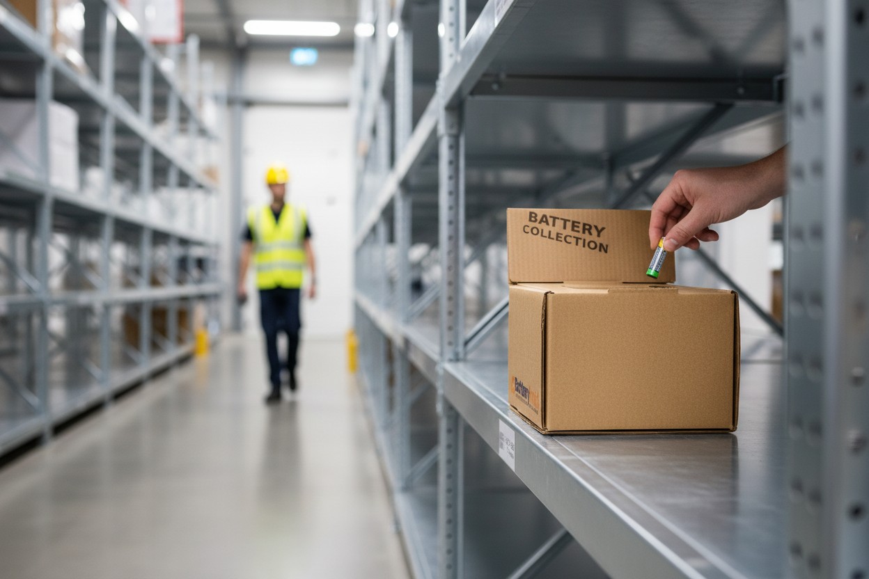 Guard 3480 battery collection box in a warehouse